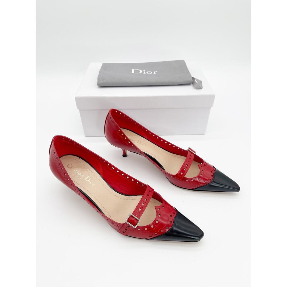 Dior Spectadior Red Black Brushed Calfskin Spectator Kitten Heel Pumps EU 39.5